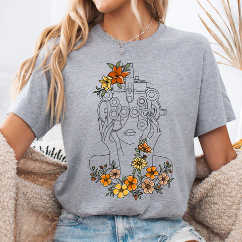 Athletic Heather Floral Phoropter Line Art T-Shirt