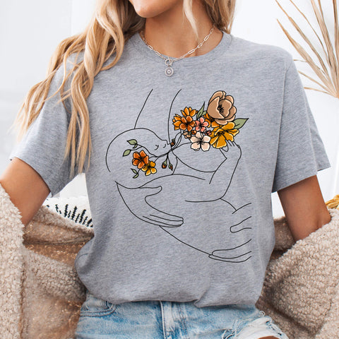 Athletic Heather Botanical Nursing Mom & Baby Tee