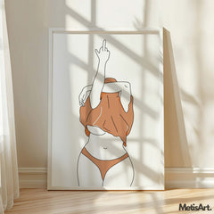 Empowering body art of a female figure in minimalist style