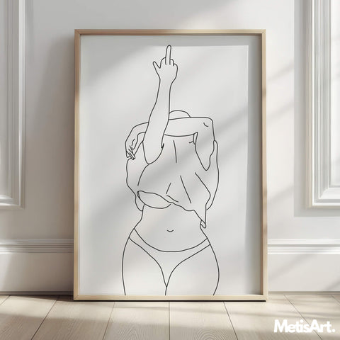 Close-up of empowered woman body line art drawing, showcasing the beauty of self-love and body positivity.