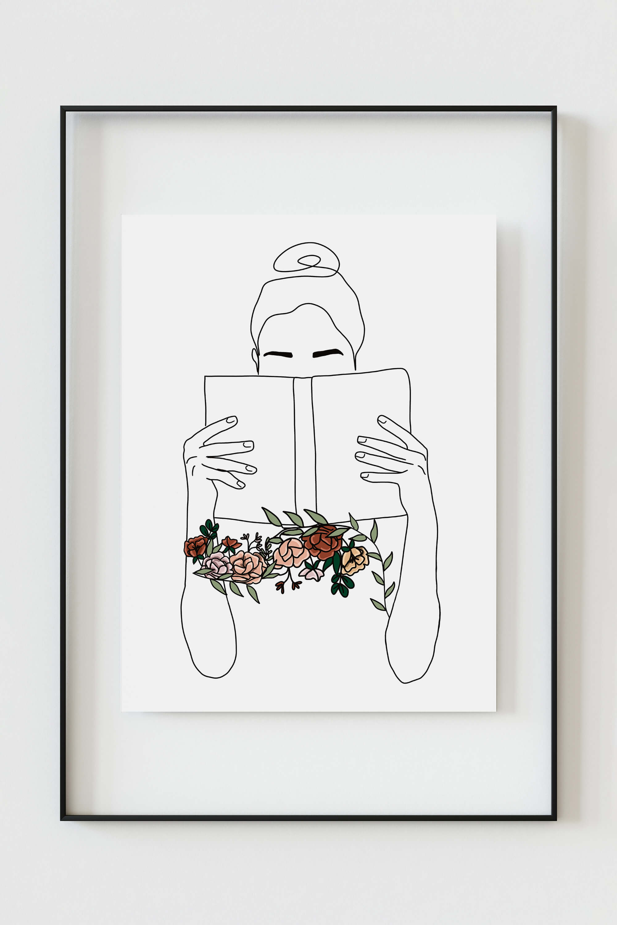 Floral Bookish Wall Decor Featuring Woman Reading a Book