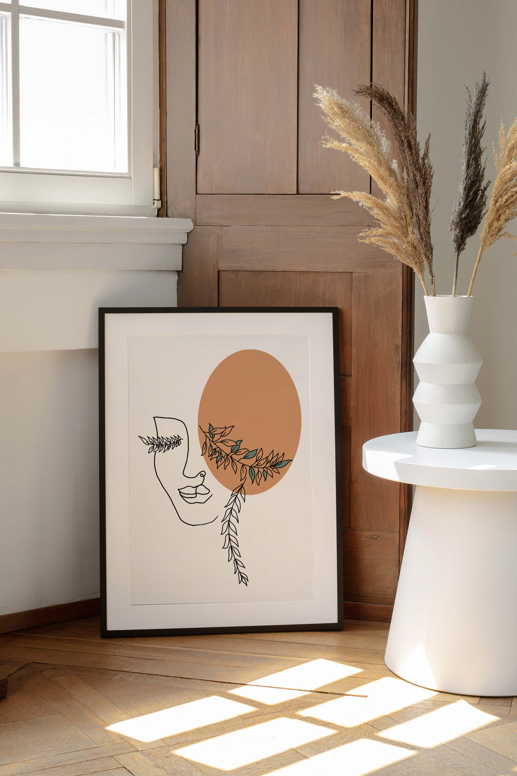 Charm your space with the botanical beauty of this boho woman face illustration, a captivating addition expressing your love for nature and art.