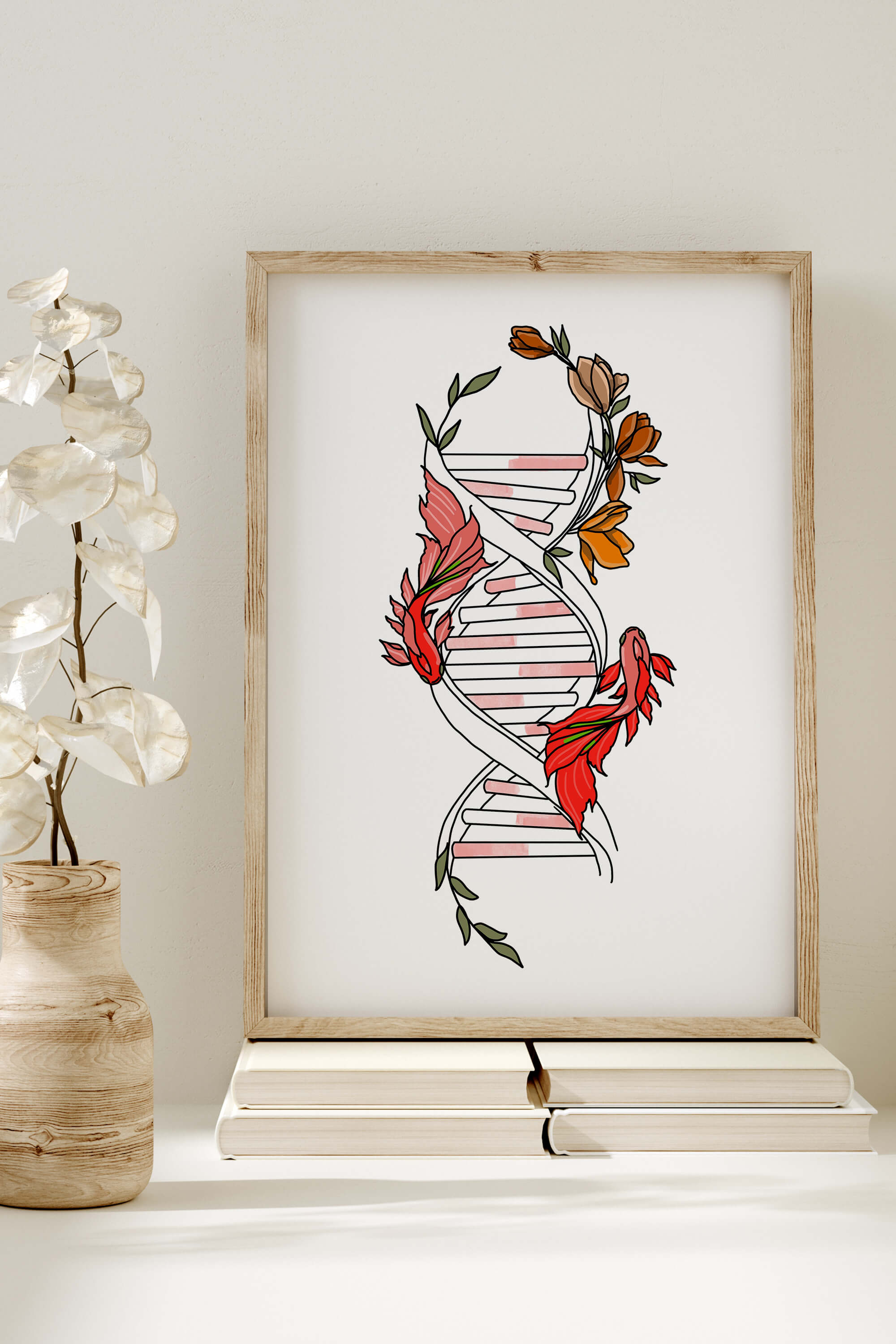 Botanical DNA Illustration, a vibrant and detailed artwork for enhancing biology classroom walls.