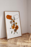 Botanical Pill Illustration Art Print, merging medical themes with natural floral elements for healthcare decor.