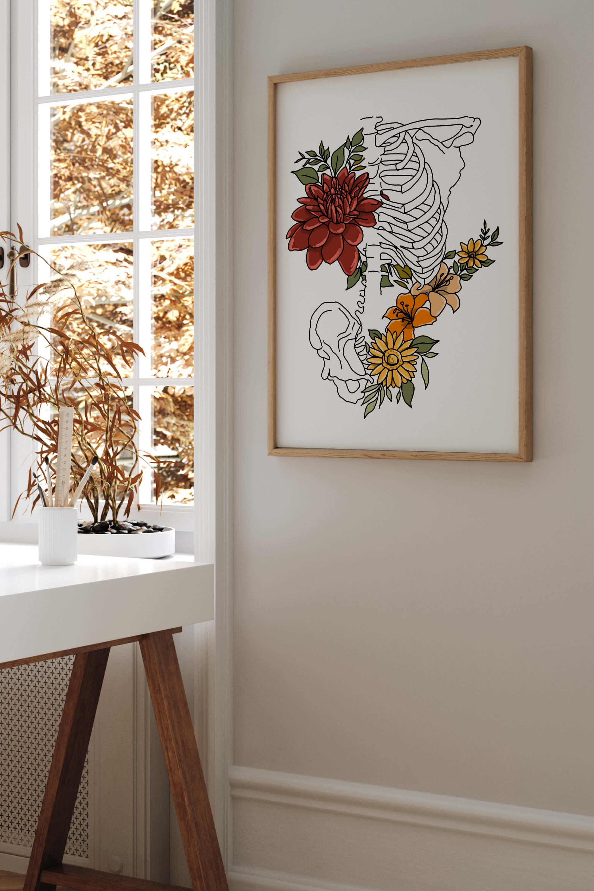 Floral Skeleton Art Print - Aesthetic Anatomy Wall Decor