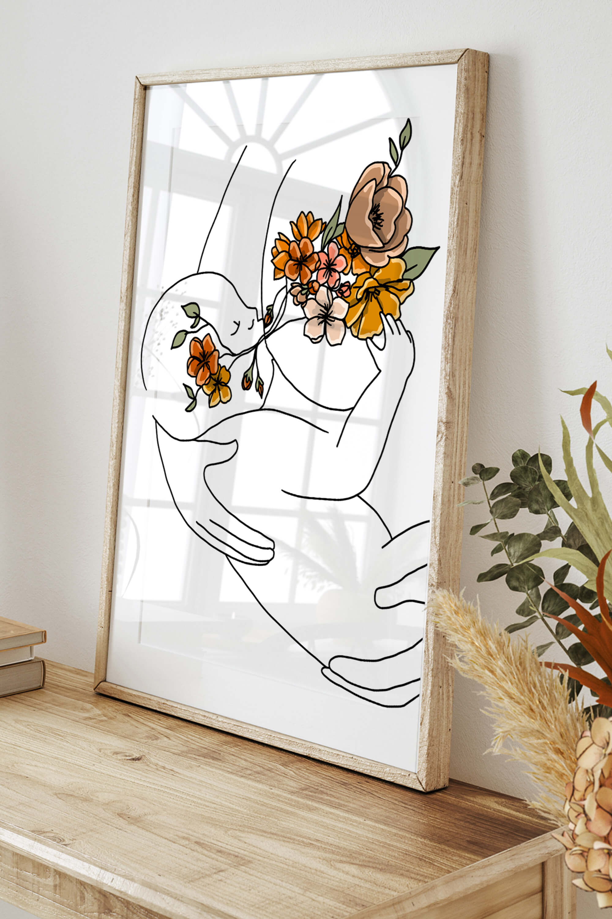 Breastfeeding Floral Anatomy Illustration, a delicate blend of nature and motherhood, great for doula office decor.