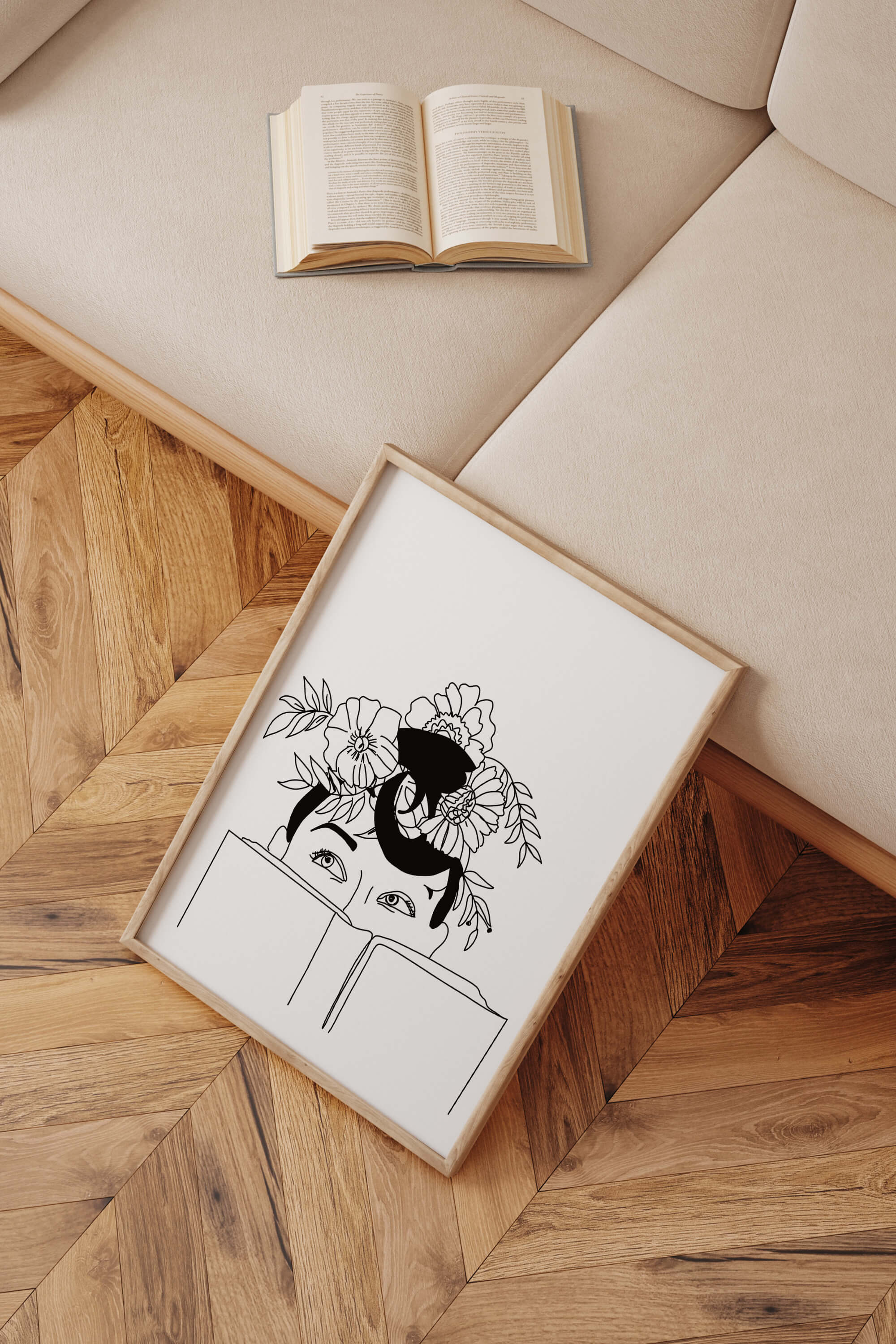Captivating floral elegance in a line art print, symbolizing the fusion of nature and art. Perfect for art and book enthusiasts, this monochrome masterpiece is a thoughtful and refined gift.