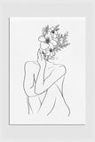 A black and white line art depiction of a stylish and empowering woman. Minimalist strokes convey confidence and individuality. 