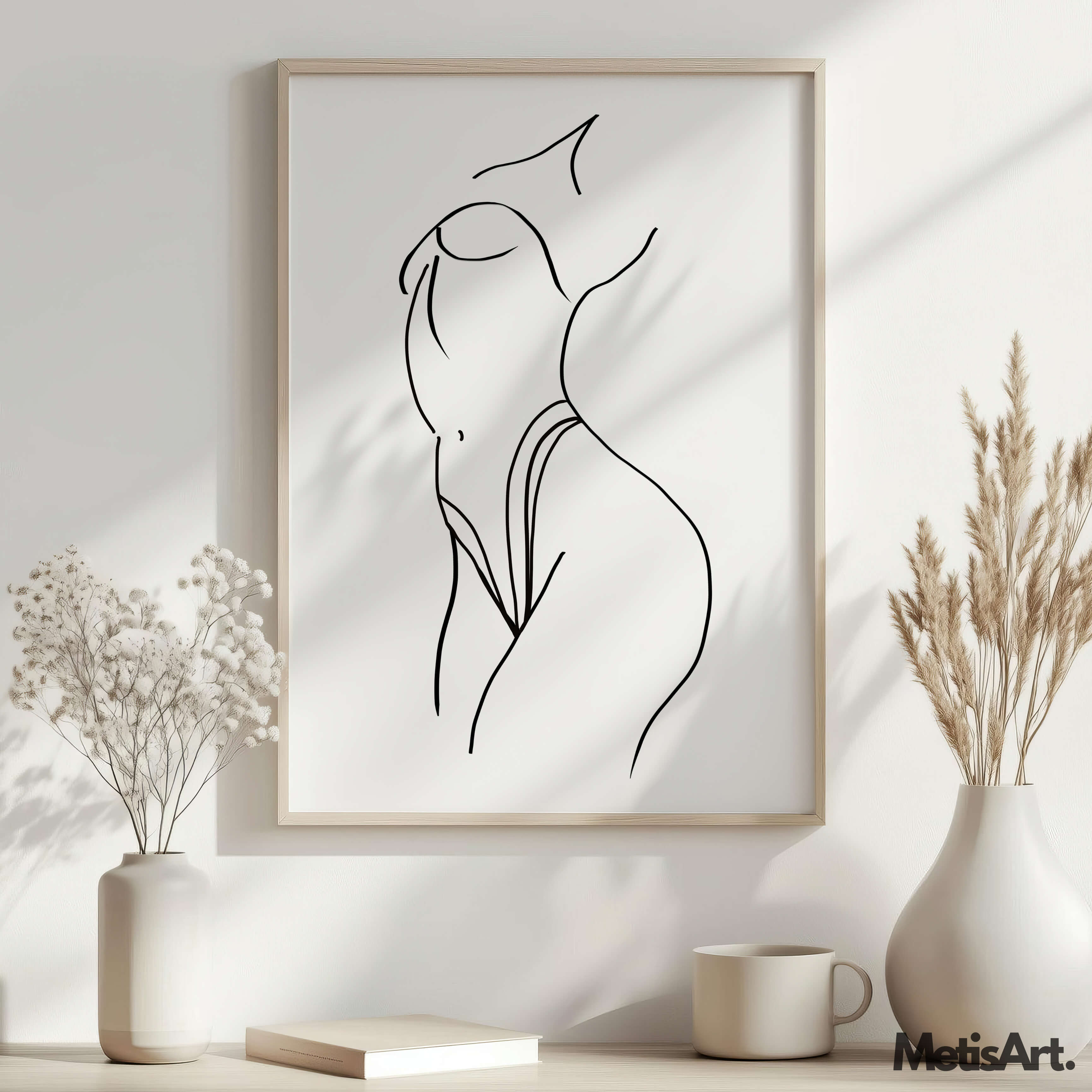 Classy bedroom wall art featuring female body line art, perfect for adding elegance and sensuality to the room.