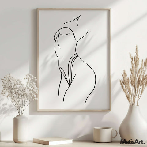 Classy bedroom wall art featuring female body line art, perfect for adding elegance and sensuality to the room.