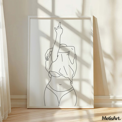 Monochrome feminist woman power poster in a living room, creating a bold and empowering atmosphere.