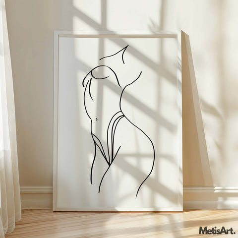 Close-up of female body line art drawing, showcasing the beauty and simplicity of the female form.