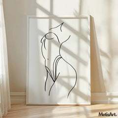 Close-up of female body line art drawing, showcasing the beauty and simplicity of the female form.