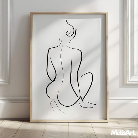 Close-up of sensual woman back line drawing, showcasing delicate details and minimalist design.