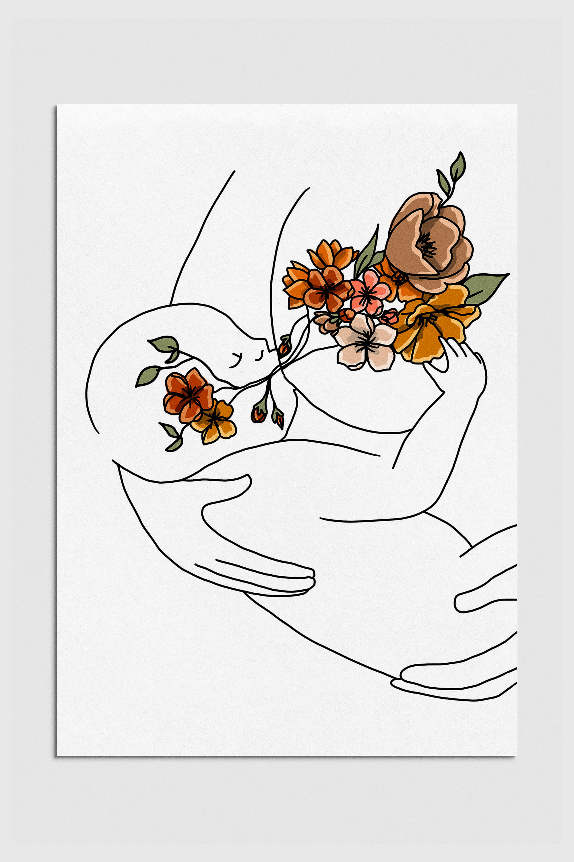 Colorful Floral Anatomy Art Print celebrating breastfeeding, a unique and thoughtful baby shower gift for new mothers.