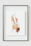 Vibrant and colorful line drawing of a female's back, perfect as a statement art print for modern bedroom decor.
