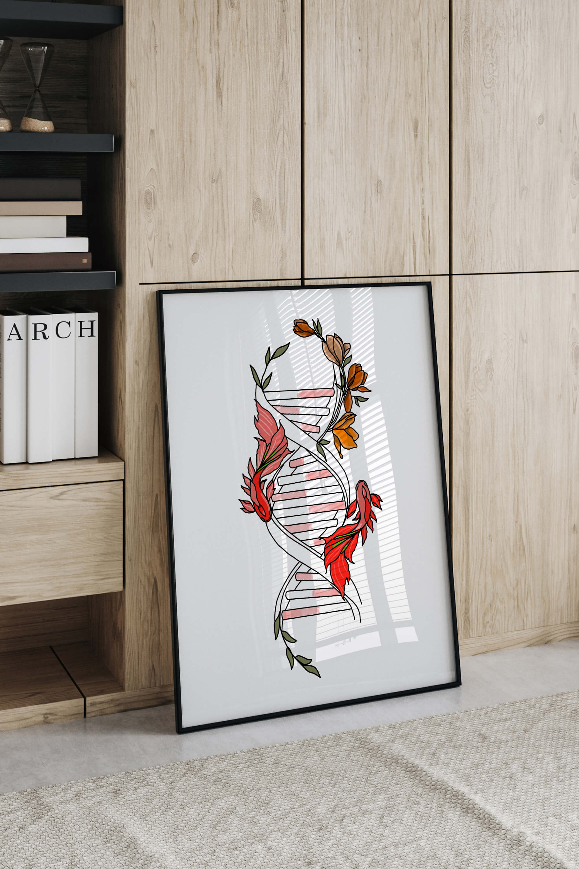 Colorful Floral DNA Art Print perfect for science teachers looking to add a creative touch to learning environments.