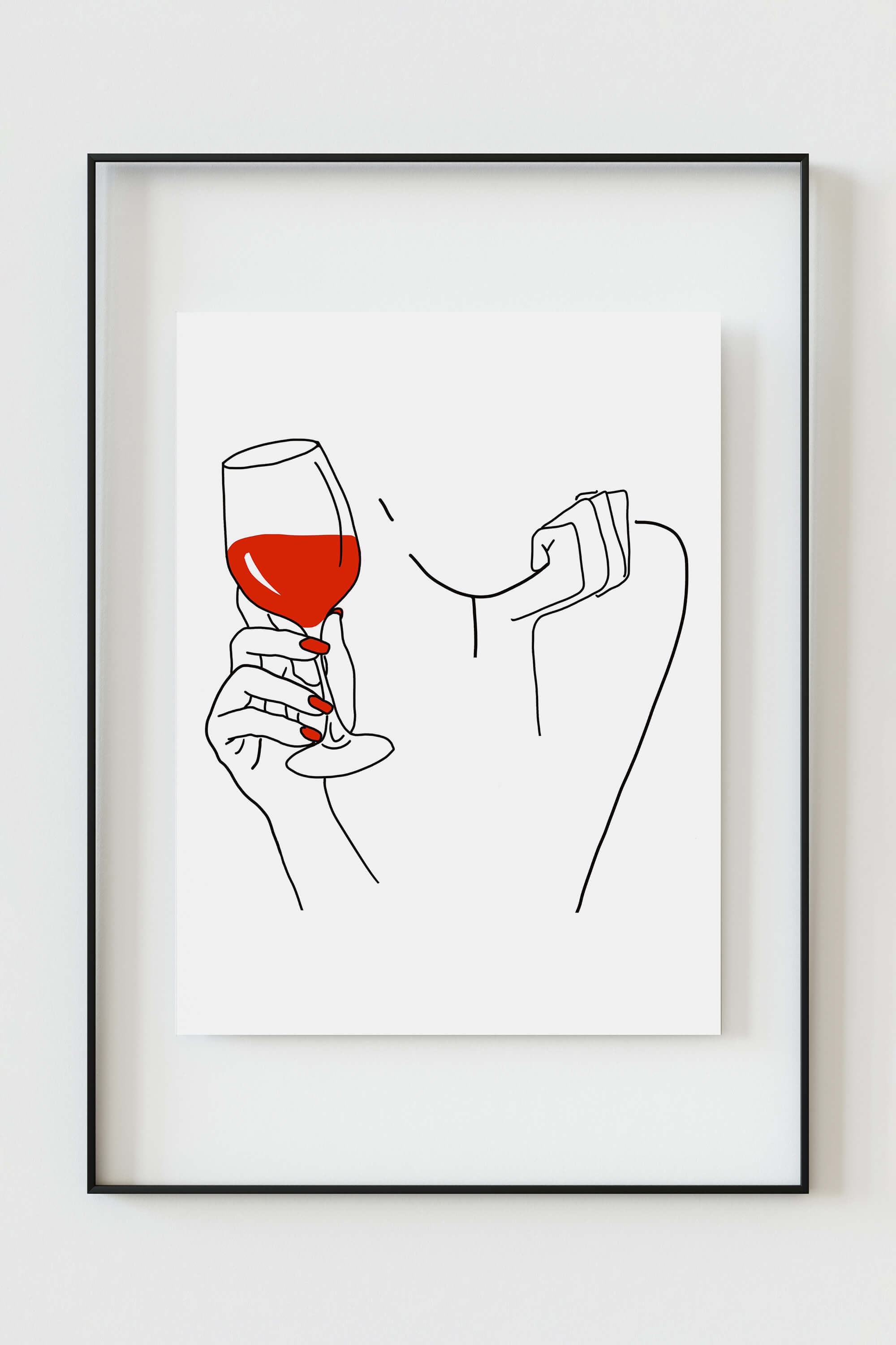 Colorful wall art of a woman with a wine glass, blending modern design with classic wine themes.