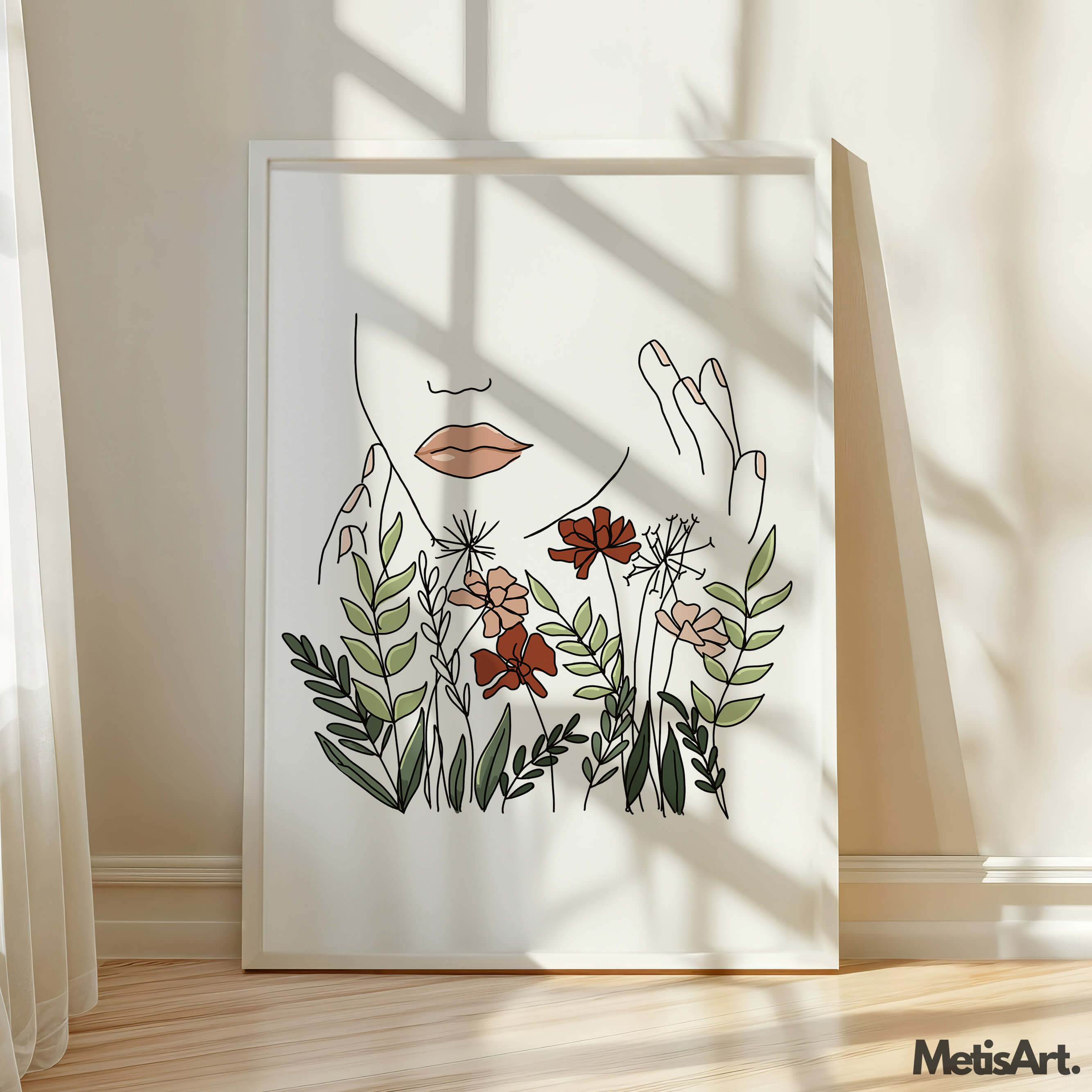 Colorful botanical line art print showing the full artwork design.
