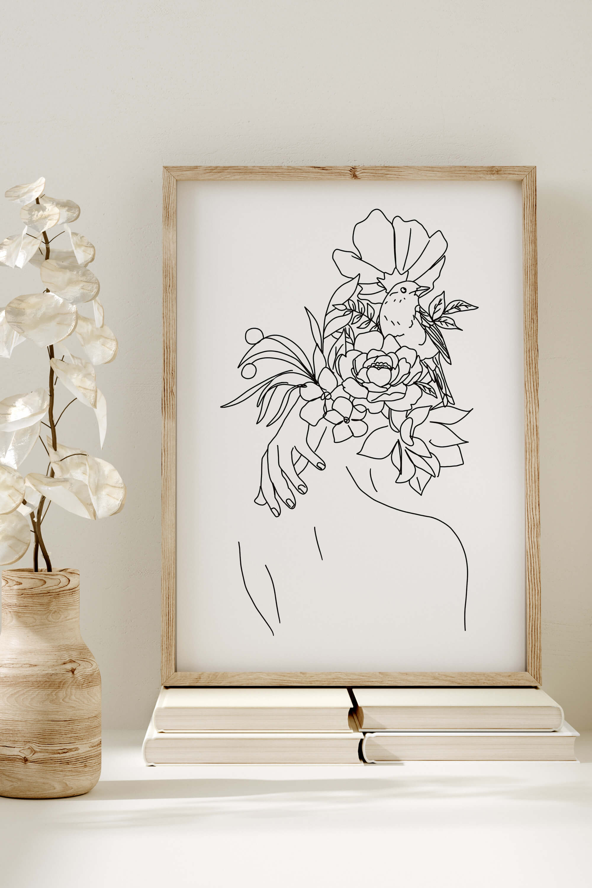 Elegant decor for modern living. This captivating line art print seamlessly merges delicate floral patterns with a modern aesthetic, creating a visual symphony that appeals to art aficionados and modern design enthusiasts.