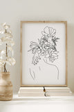 Elegant decor for modern living. This captivating line art print seamlessly merges delicate floral patterns with a modern aesthetic, creating a visual symphony that appeals to art aficionados and modern design enthusiasts.