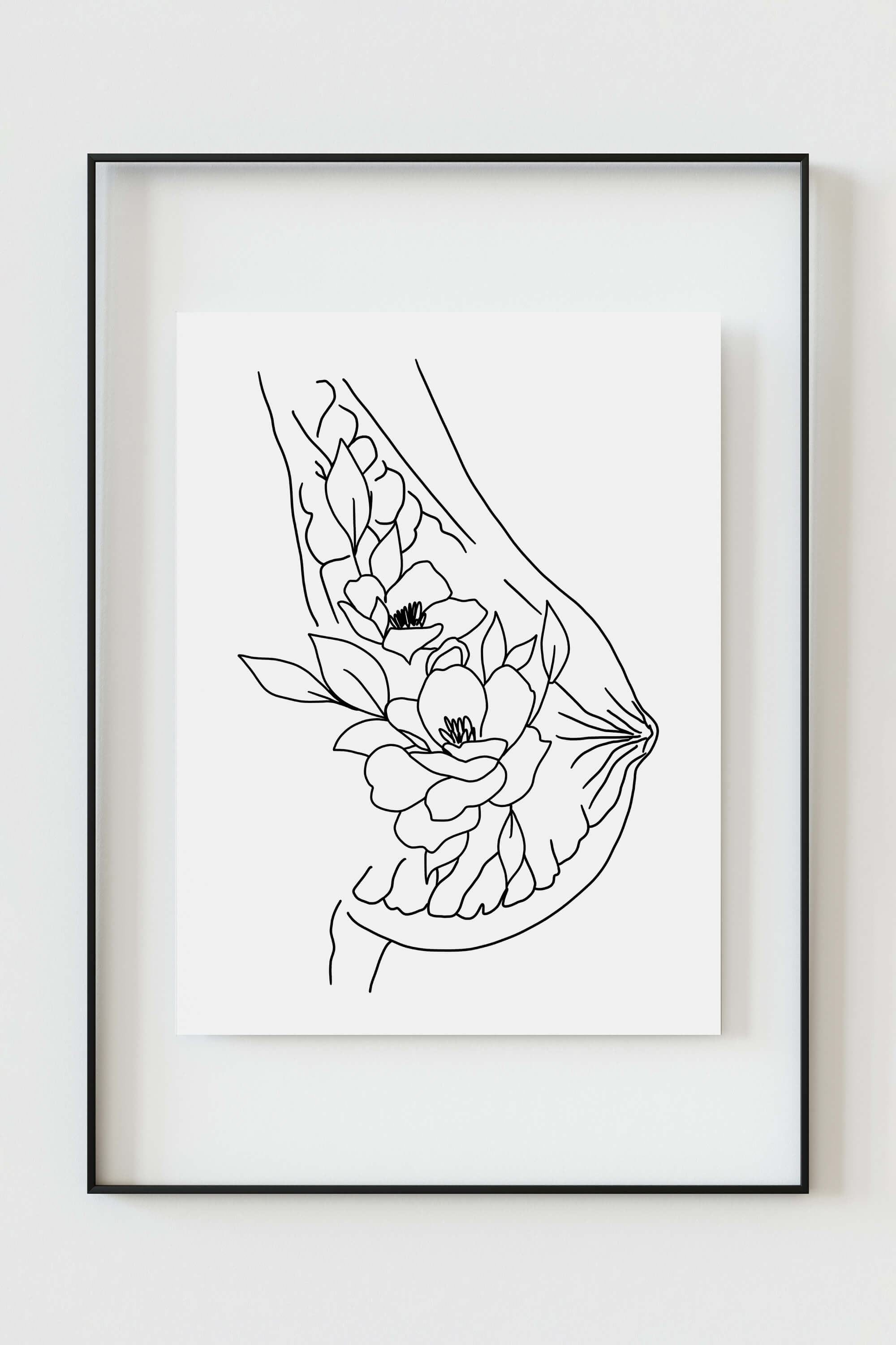 Statement piece breast wall art print sparking meaningful conversations. A blend of floral and anatomical elements, fostering dialogues about diversity and empowerment. Perfect for elevating your space.
