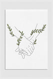 A romantic botanical line art print of a couple holding hands, symbolizing enduring love.