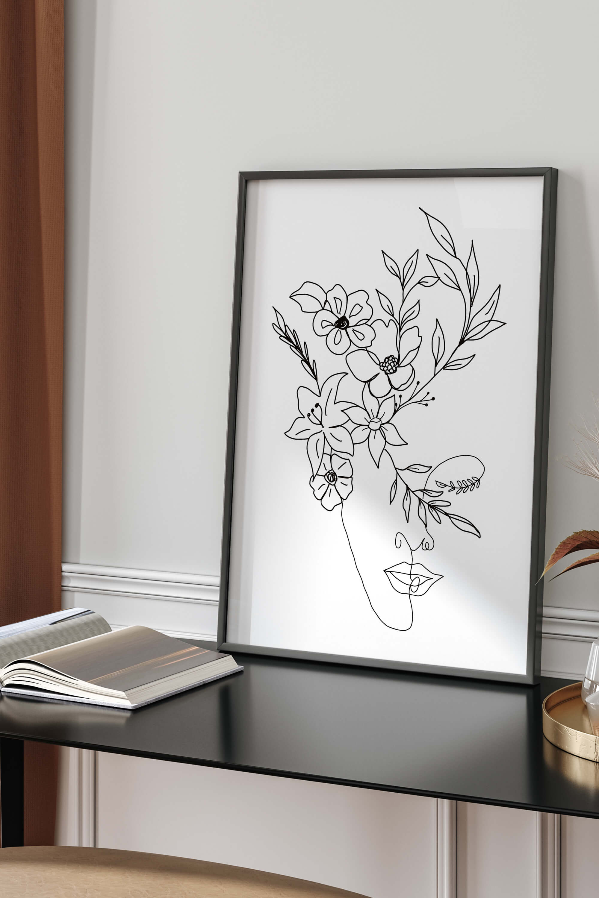Elegant bedroom wall decor featuring a sophisticated woman. A timeless expression of femininity and grace, this art print adds a touch of the unusual to your living space.