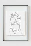 Monochrome art print featuring an elegant female figure, blending sophistication and empowerment. A unique blend of self-confidence and beauty. 