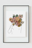 Elegant art print of a woman's silhouette with a rose crown, a graceful and feminine wall accent.