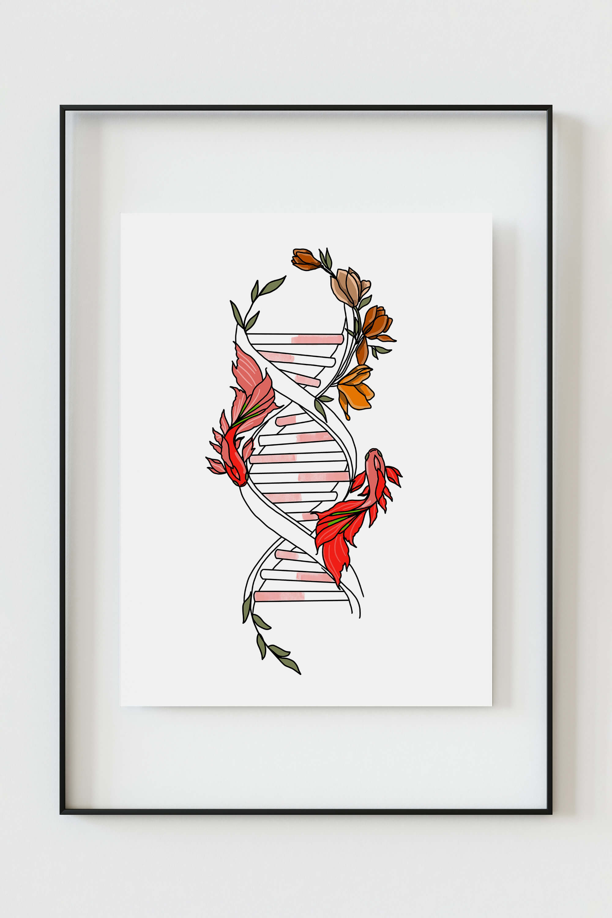 Elegant Science Room Wall Art showcasing a DNA strand with floral patterns for an educational setting.