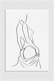 Black and white line art of an elegant woman's back, celebrating sensuality and sophistication. Graceful lines and subtle curves create a visually captivating print, perfect for chic and modern decor.
