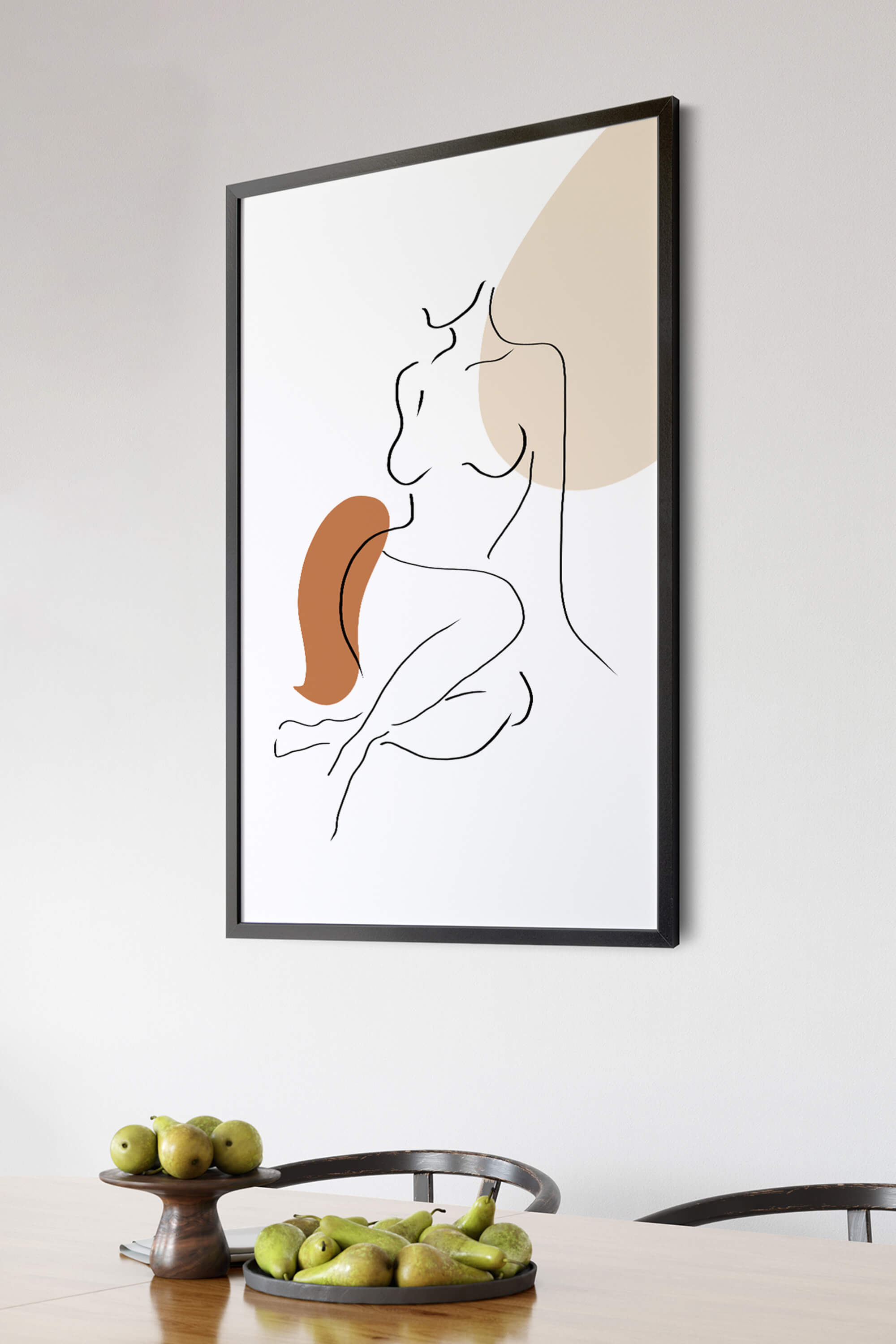 Elegant outline of a woman's form in line art, a serene and classy bedroom wall print.