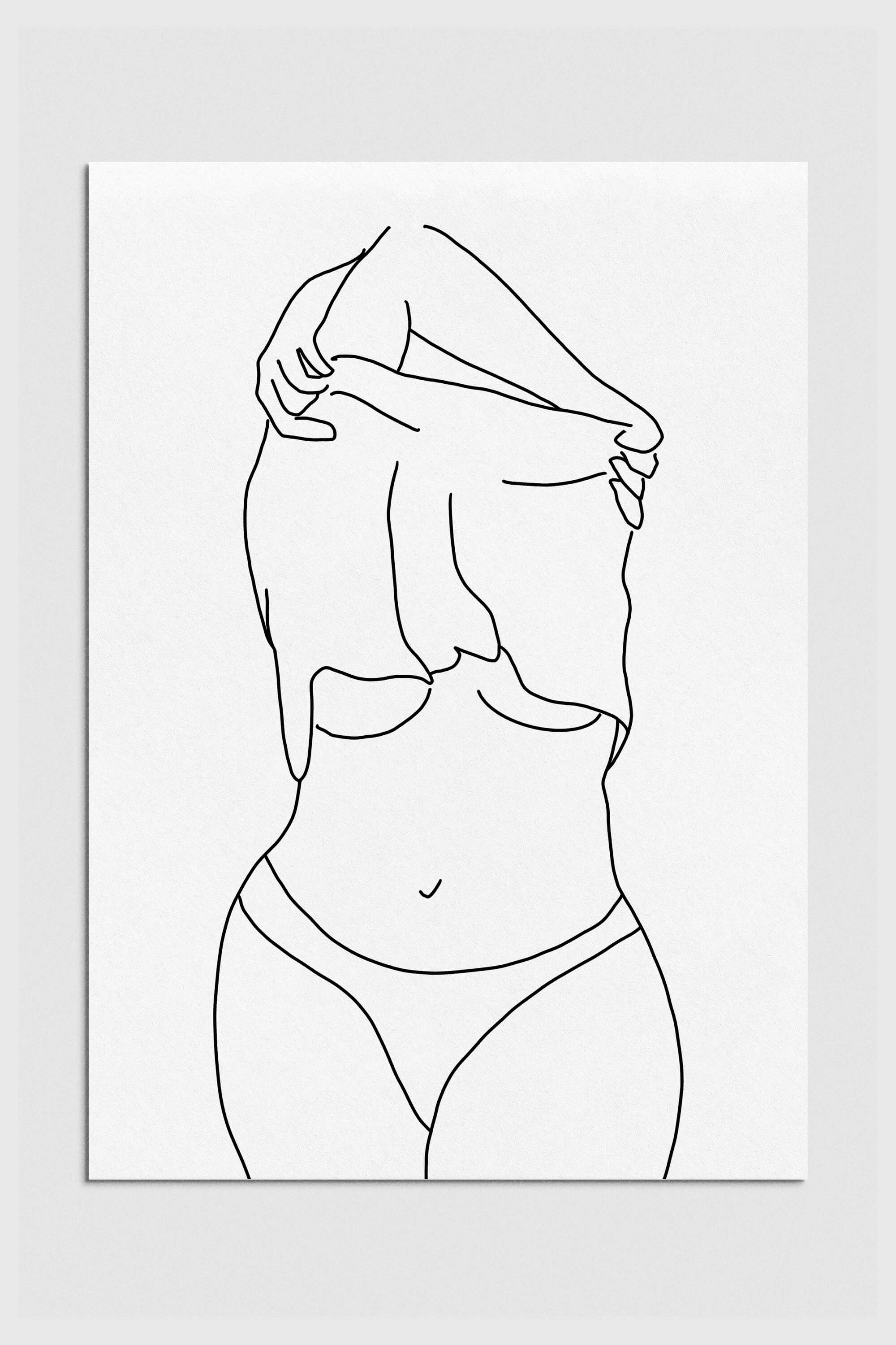 Monochrome line drawing of an empowered woman, celebrating strength and individuality. Feminist wall art with elegant lines conveying a powerful message.