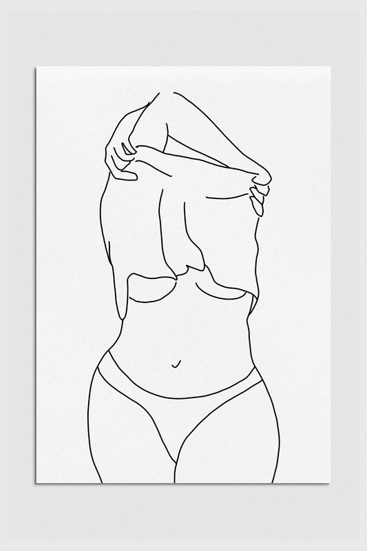Monochrome line drawing of an empowered woman, celebrating strength and individuality. Feminist wall art with elegant lines conveying a powerful message. 2000