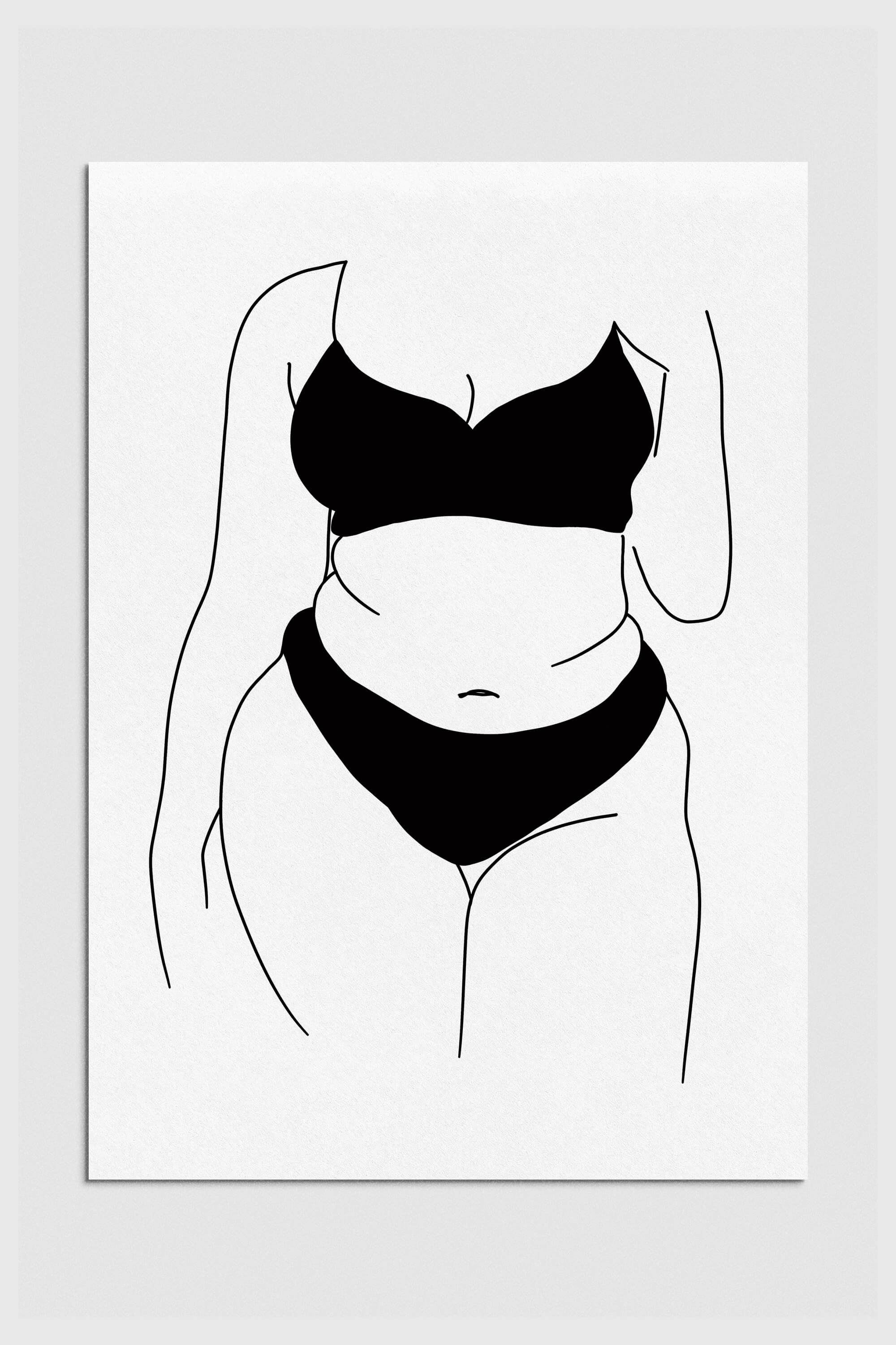 A captivating black and white line art print celebrating curvy confidence. Bold lines and delicate curves harmonize to convey strength and beauty.
