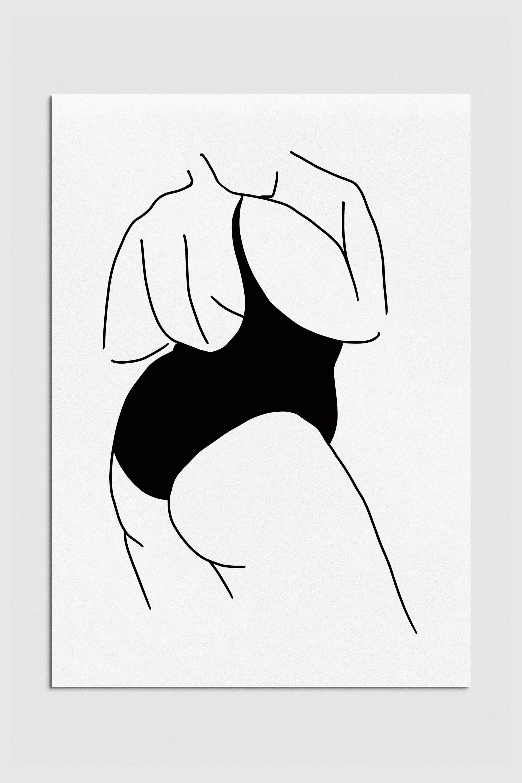 Depicting a confident curvy woman in minimalist lines. Bold strokes celebrate feminine strength and beauty. Monochrome tones create a timeless aesthetic for modern spaces.