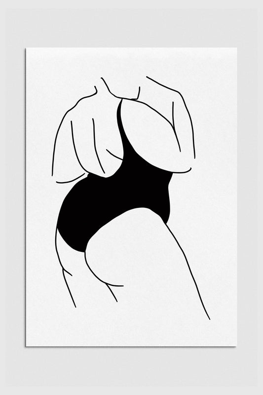 Depicting a confident curvy woman in minimalist lines. Bold strokes celebrate feminine strength and beauty. Monochrome tones create a timeless aesthetic for modern spaces. 2000