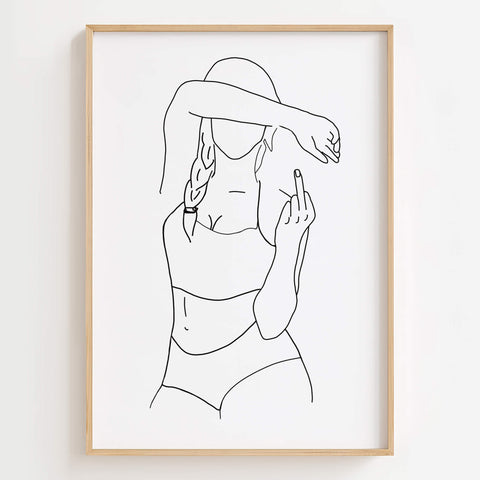Empowerment Curvy Woman Form Line Art Print displayed in a modern living room, celebrating body positivity and diversity.