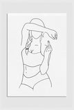 Empowerment Curves: Black and white line art depicting a curvy woman, celebrating body positivity and strength.
