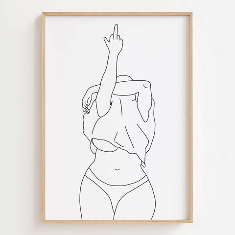 Empowerment Woman Line Art Print displayed in a modern living room, adding strength and confidence to the space.