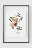 Enchanting abstract floral woman wall art with a blend of natural elements and contemporary style.