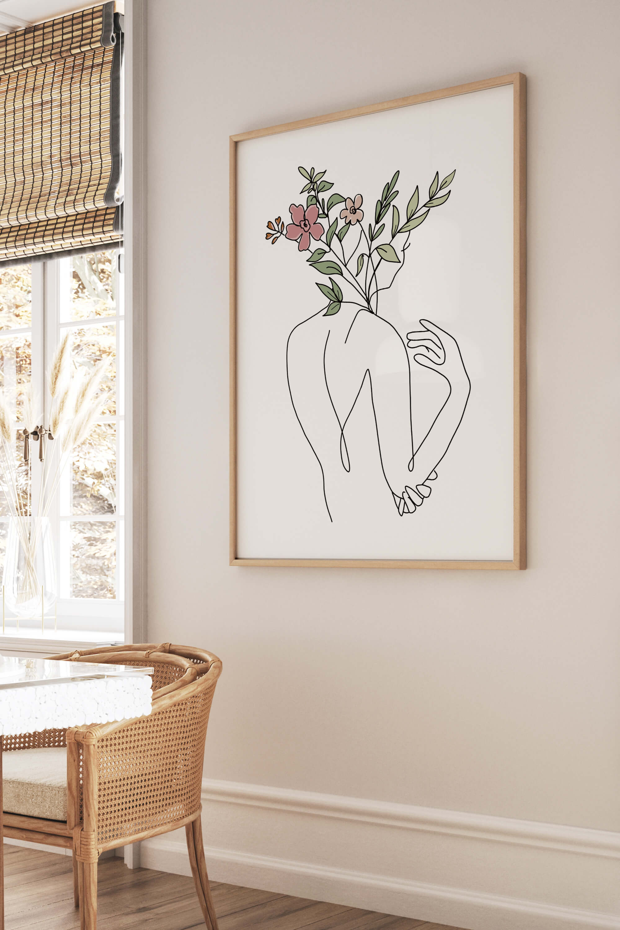 Enchanting line art featuring a flower-headed woman, a beautiful addition to your art collection.