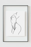 Monochrome wall art featuring an elegant female figure drawing. The timeless beauty of the artwork seamlessly integrates into various living spaces. Elevate your decor with this sophisticated and versatile art print.