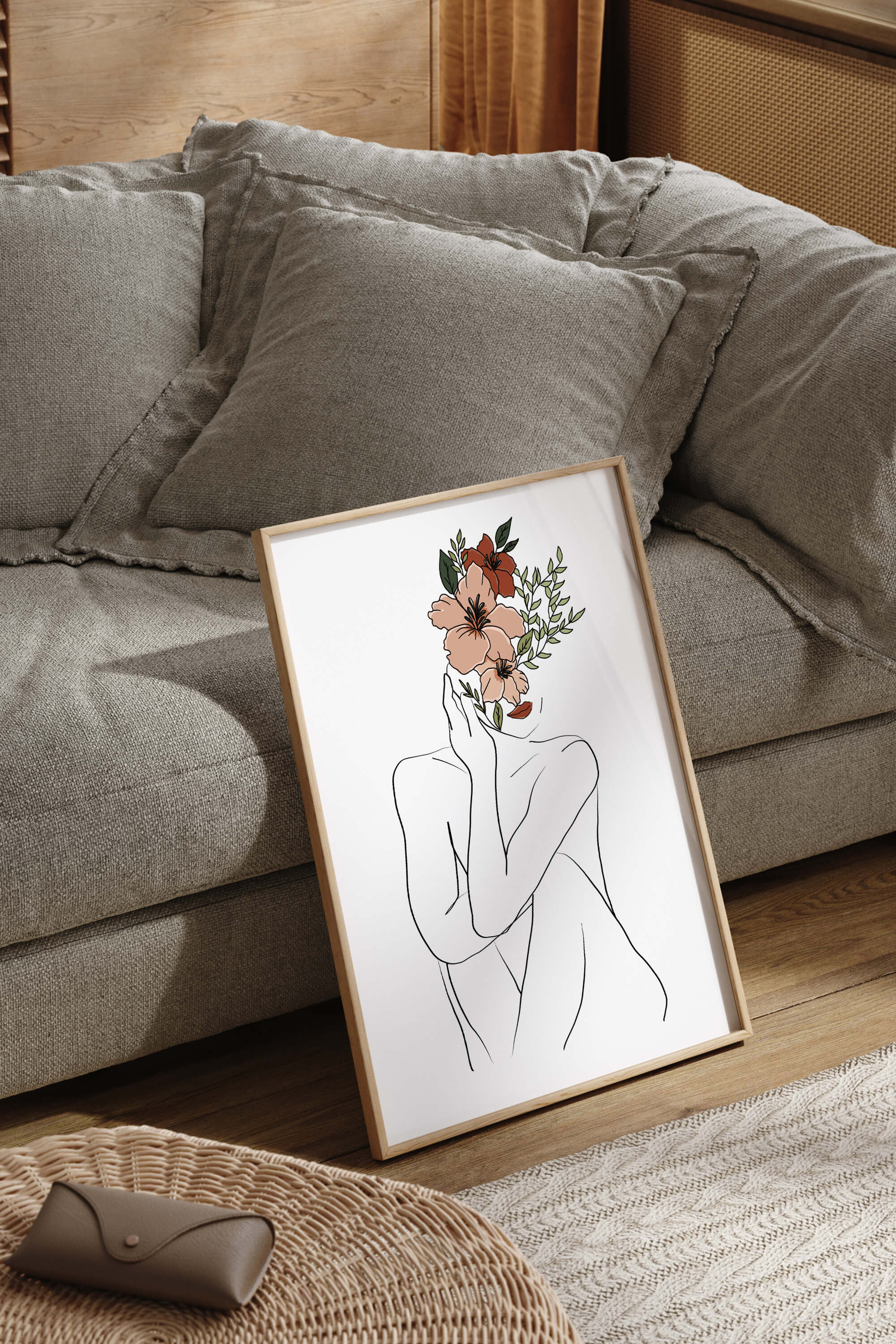 Feminine elegance shines in every detail of this female figure drawing, exuding serenity and grace in a versatile piece.