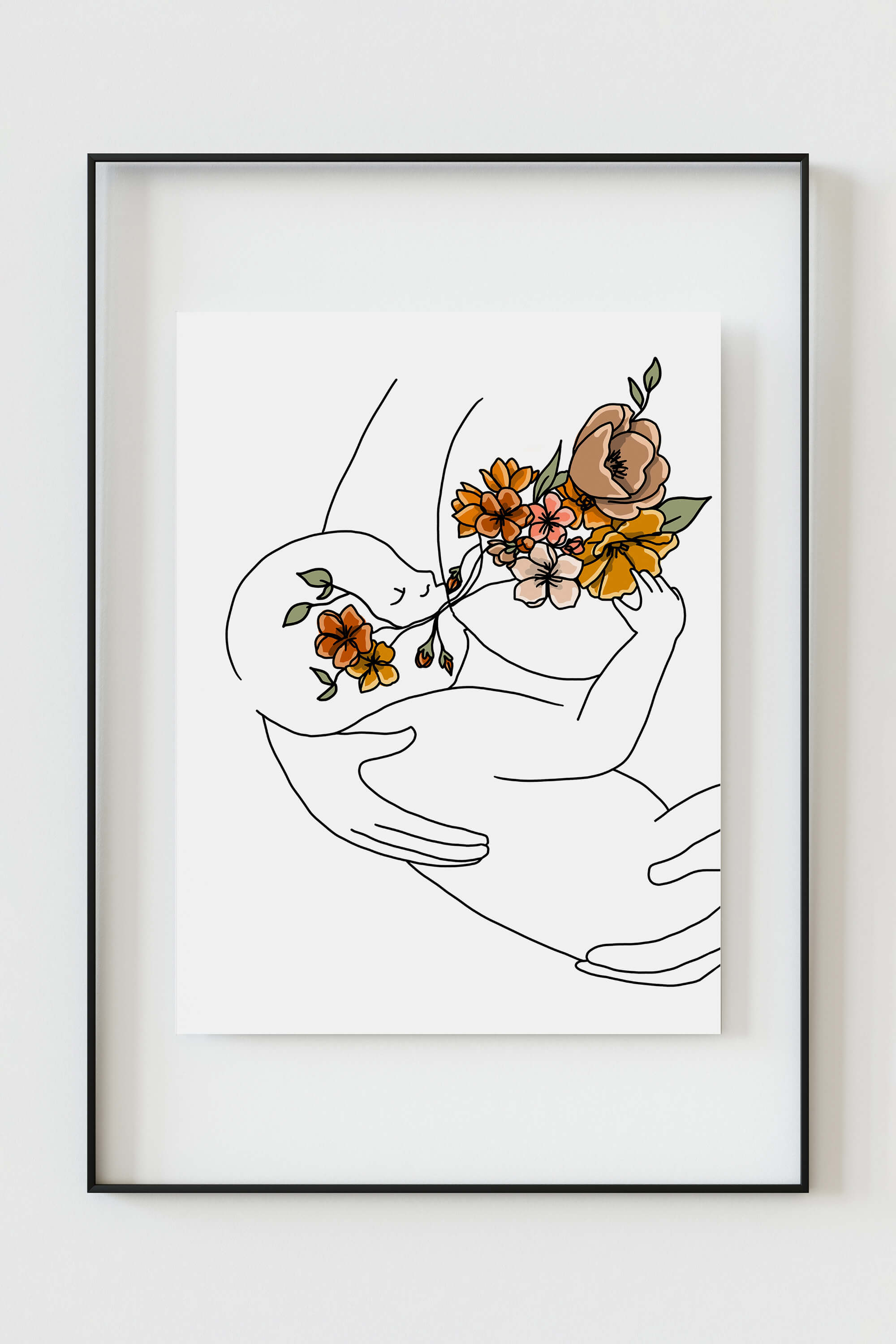 Artistic Floral Breastfeeding Theme Artwork, ideal for midwife clinic decor or as a professional appreciation gift.