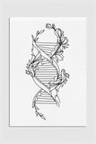 Black-and-white floral DNA art print, perfect for science room decor.