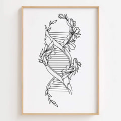 Floral DNA Helix Art Print displayed in a science classroom, adding elegance and educational charm to the space.