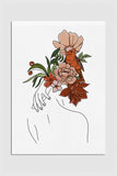 Line art decor of a woman's back with a floral head, blending sophistication with nature-inspired design.