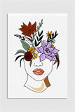 Elegant line art print featuring a woman with a floral headpiece and striking red lips.